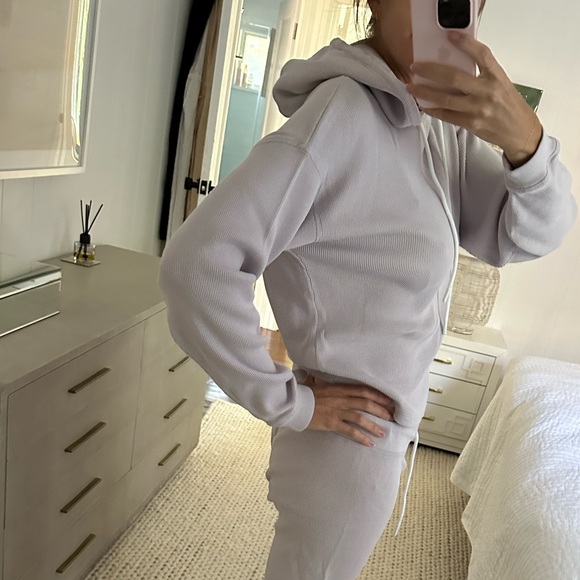 Lilac pastel waffle cotton hoodie & jogger lounge wear matching set - Picture 4 of 14